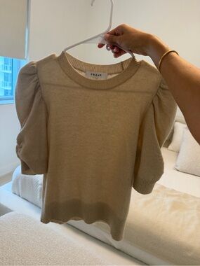 Frame Denim Puff Sleeve Sweater in Beige